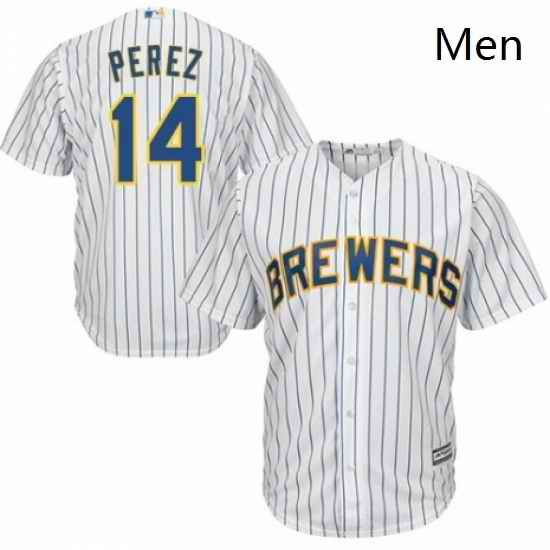 Mens Majestic Milwaukee Brewers 14 Hernan Perez Replica White Home Cool Base MLB Jersey